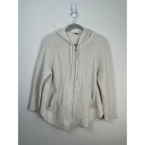 Wrap London Wool Cotton Blend Ribbed Sweater Hoodie Full Zip Size 12/14 Oatmeal